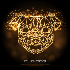 Abstract polygonal tirangle animal pug-dog neon sign. Hipster animal illustration.