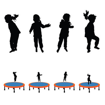 child jumping on tramboline silhouette