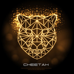 Abstract polygonal tirangle animal cheetah neon sign. Hipster animal illustration. © annbozhko