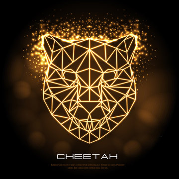 Abstract polygonal tirangle animal cheetah neon sign. Hipster animal illustration.
