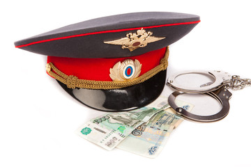Police, russian money and handcuffs