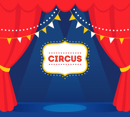 Circus Stage with Lights, Red Curtains and Marquee Sign. Vector Design - 200428574