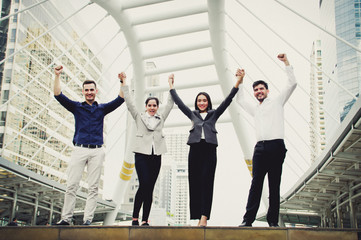 Fototapeta premium .Successful business team on the city background.