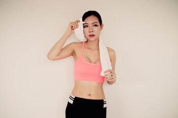 portrait of young fitness woman and .exercise