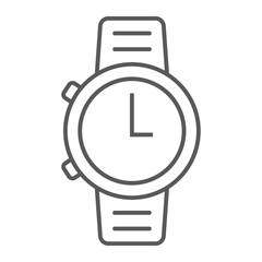 Watch thin line icon, clock and time, starp sign vector graphics, a linear pattern on a white background, eps 10.