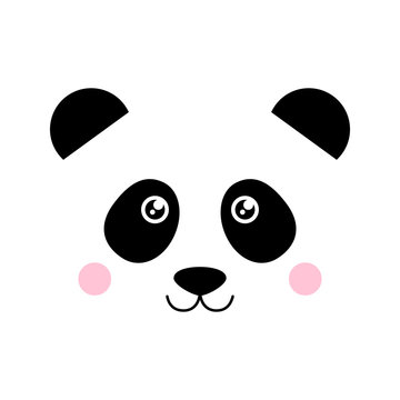 Cute panda bear, panda animal face vector graphic illustration, icon or print, isolated.