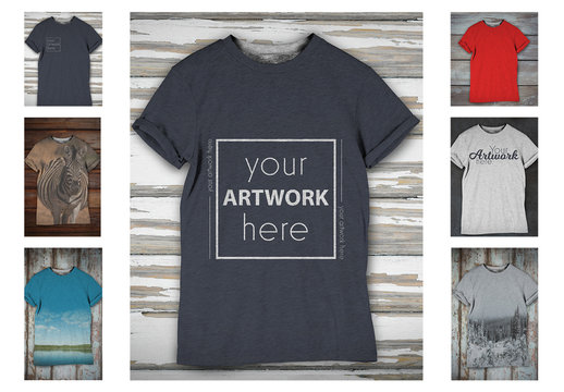 T-shirt on Distressed Wood Background Mockup