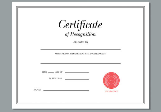 Certificate of Recognition Award Layout