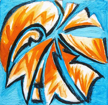 Abstract elements of orange on blue background