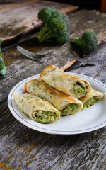 pancakes with broccolli, rustic style