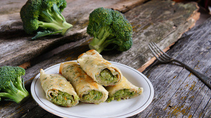 pancakes with broccolli, rustic style