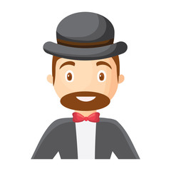 cartoon man with hat icon over white background, colorful design. vector illustration