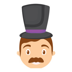 cartoon man with mustache and top hat over white background, colorful design. vector illustration