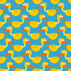 Duck in shock seamless pattern. Frightened eyes background. Panic Bird ornament