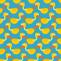 Duck in shock seamless pattern. Frightened eyes background. Panic Bird ornament