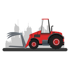 Farm tractor vehicle at city over cityscape vector illustration graphic design
