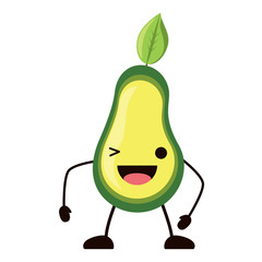 kawaii avocado wiking an eye over white background, colorful design. vector illustration