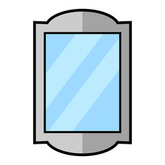 Simple, flat, rectangular, grey mirror illustration/icon. Isolated on white