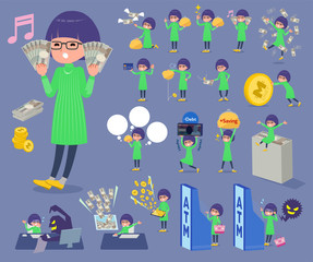 flat type Green clothes Glasses girl_money