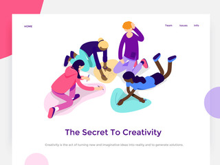 People work in a team and achieve a goal. Creative process and brainstorming. Landing page template. 3d vector isometric illustration.