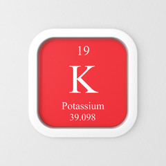 Potassium symbol on red rounded square icon