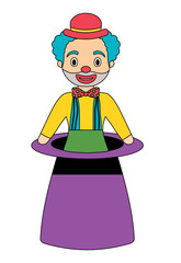 magic hat with cartoon clown icon over white background, colorful design. vector illustration