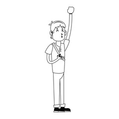 Young man playing with smartphone vector illustration graphic design