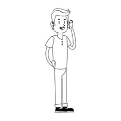 Young man talking with smartphone vector illustration graphic design