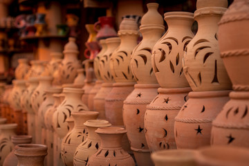 Fototapeta na wymiar Ceramic pottery outside Nizwa Souq, Oman.