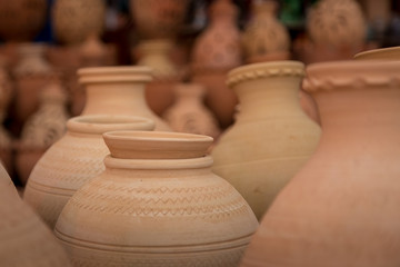 Fototapeta na wymiar Ceramic pottery outside Nizwa Souq, Oman.