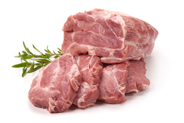 Raw pork meat, isolated on white background.