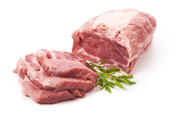 Raw pork meat, isolated on white background.