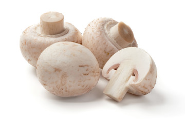 Champignons, close-up, isolated on white background.