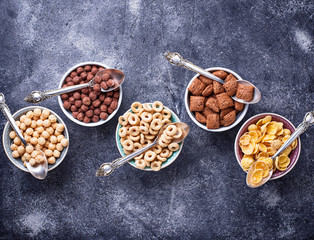 Selection of various corn flakes for breakfast