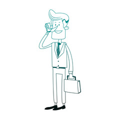 Fototapeta premium Businessman calling with smartphone cartoon vector illustration graphic design