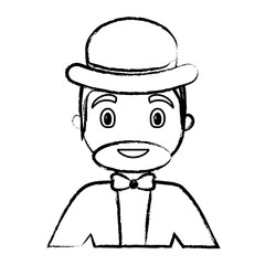 sketch of cartoon man with hat icon over white background, vector illustration