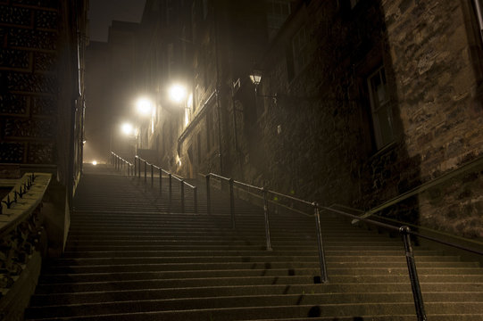 Dark, Creepy Flight Of Stairs In Edinburgh UK