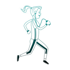 Woman running and listening music with smartphone vector illustration graphic design