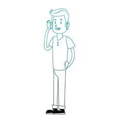 Young man talking with smartphone vector illustration graphic design