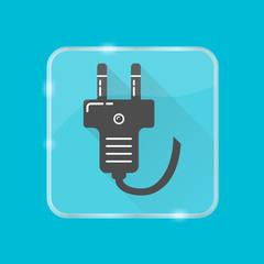 Plug silhouette icon in flat style on transparent button