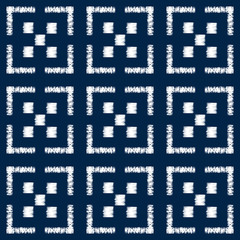 Abstract indigo shibori seamless vector pattern with mosaic
