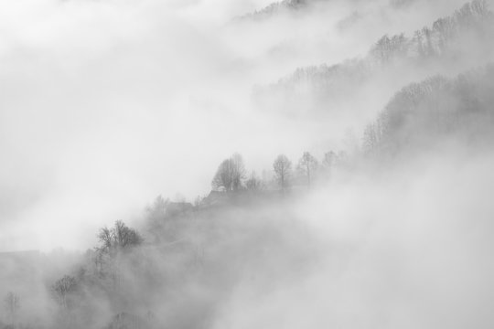 Fototapeta Paysage de montagne dans la brume 
