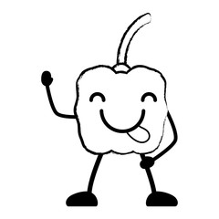 Obraz premium sketch of kawaii pepper showing the tongue over white background, vector illustration