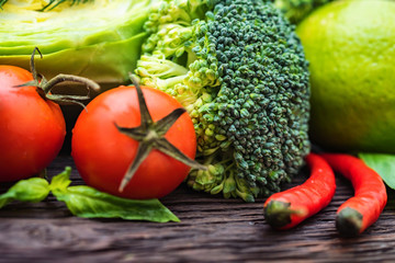 Fresh vegetables, dill and lime close