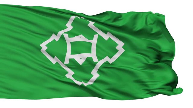Ikeda flag, Osaka prefecture, realistic animation isolated on white seamless loop - 10 seconds long (alpha channel is included)