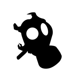 gas mask silhouette on white background, in black