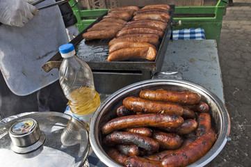 Meat and sausages on the grill
