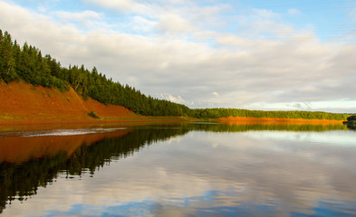 Clouds reflected on the surface of the water