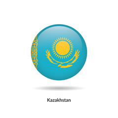 Fototapeta premium Kazakhstan flag - round glossy button. Vector Illustration.