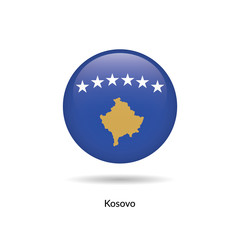 Kosovo flag - round glossy button. Vector Illustration.